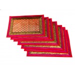 Indian Silk Table Runner with 6 Placemats & 6 Coaster in Red Color Size 16x62